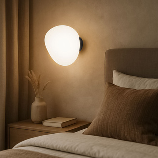 Kinkiet ścienny STONES inspirowany kamieniem – biały akrylowy klosz 20 cm w stylu japandi - stylowy kinkiet do sypialni E27