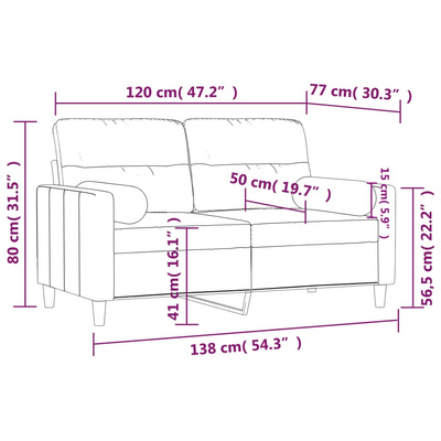 2-osobowa sofa z poduszkami, jasnoszara, 120 cm, tkanina