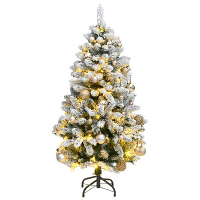 vidaXL Sztuczna choinka na zawiasach, 150 lampek LED i bombki, 150 cm model standard