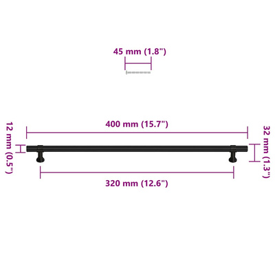 Uchwyty do szafek, 5 szt., czarne, 320 mm, stal nierdzewna