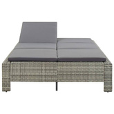 vidaXL 2-osobowy leżak z poduszką, szary, polirattanowy