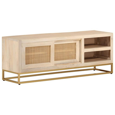 vidaXL Szafka pod TV, 110x30x40 cm, lite drewno mango i żelazo