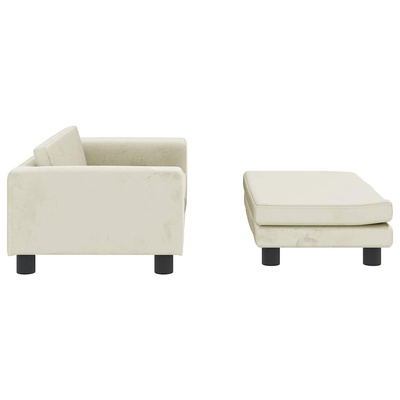 vidaXL Sofa dziecięca z podnóżkiem, kremowa, 100x50x30 cm, aksamit