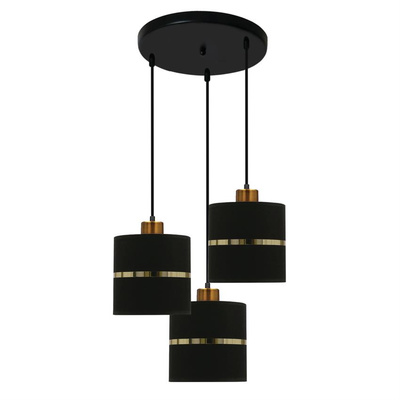 Lampa wisząca z abażurami Assam czarna ze złotym potrójna nowoczesna
