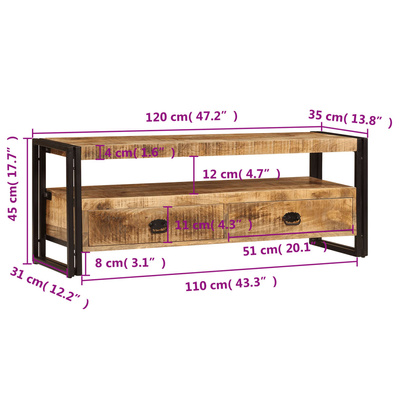 Szafka pod TV, 120x35x45 cm, lite drewno mango