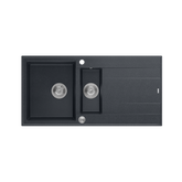 EVAN 156 GraniteQ zlewozmywak z syfonem Push To Open 1,5-komorowy z/o (1000x500x210; kom. 420x480) black diamond / elementy stalowe