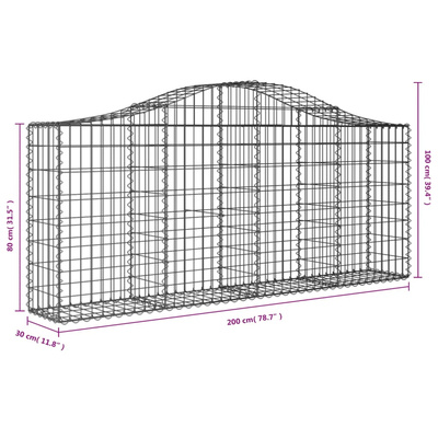 Kosze gabionowe, 11 szt, 200x30x80/100 cm, galwanizowane żelazo