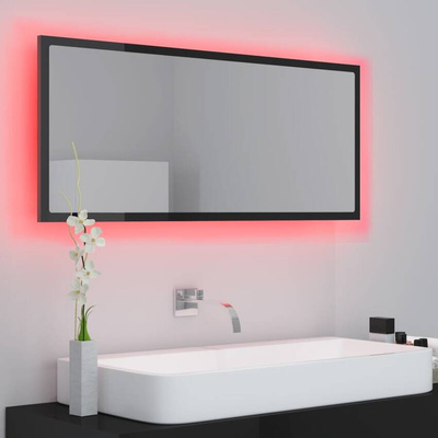 vidaXL Lustro łazienkowe LED, wysoki połysk czarne, 100x8,5x37, akryl