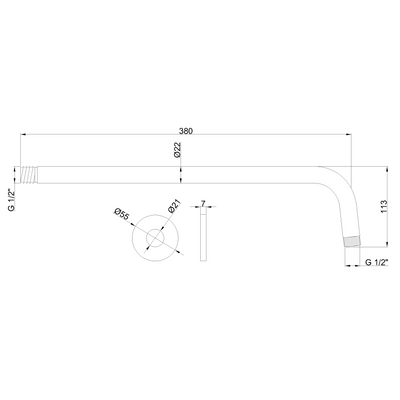 Ramię natryskowe z mocow.ściennym fi 2,2 cm dł.33,5 cm SC-P1-018-C Invena