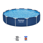 Basen Ogrodowy Stelażowy Z Pompą Niebieski 366x76 cm Zestaw Bestway 56681