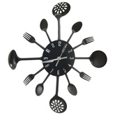 vidaXL Zegar ścienny z łyżek i widelców, czarny, 40 cm, aluminium