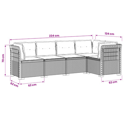 5-osobowa sofa ogrodowa z poduszkami w stylu rattanowym PP