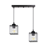Lampa Wisząca Czarny 2X40 E27 Klosz Czarny+Kryształy Bezbarwne Glassia