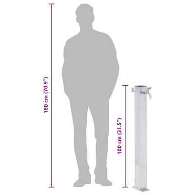 Kran ogrodowy na kwadratowym słupku, 100 cm, stal nierdzewna
