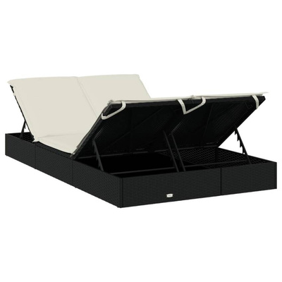 vidaXL 2-osobowy leżak z poduszkami, czarny, polirattan