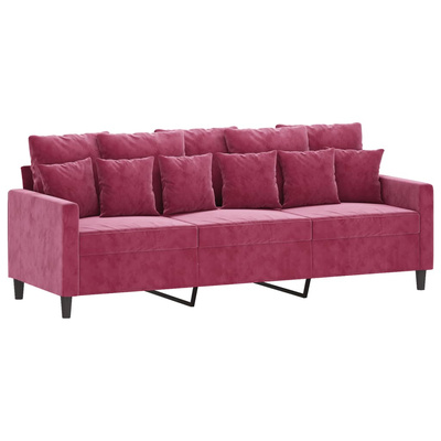 3-osobowa sofa z podnóżkiem winna czerwień 180 cm, aksamit