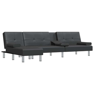 vidaXL Sofa rozkładana L, czarna, 255x140x70 cm, sztuczna skóra