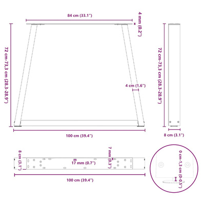 Nogi do stołu jadalnego w kształcie litery V 3 szt. Białe 100x(72-73,3) cm Stal