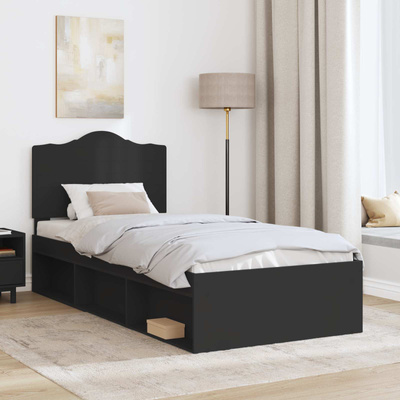 Ramka łóżka Z zagłówkiem Czarny 90 x 200 cm Lite drewno sosnowe