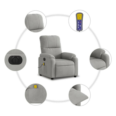 vidaXL Rozkładany fotel elektryczny, masujący, jasnoszary, mikrofibra