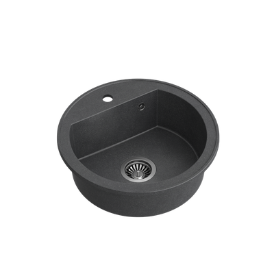 JOHNNY 210 GraniteQ zlewozmywak granitowy black dotted (czarny) 1 komorowy b/o (fi.51x18) z odpływem