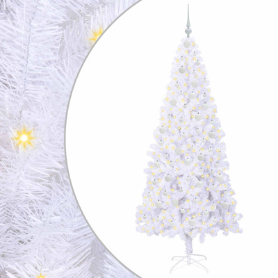 Sztuczna choinka z 300 diodami LED Biały 210 cm PVC i stal