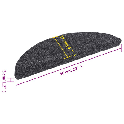 Maty na schody samoprzylepne 15 szt. 56x17x3 cm Ciemnoszary półokrągły