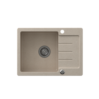 JOHNNY 116 GraniteQ zlewozmywak granitowy river sand (beżowy) 1-komorowy z/o (60x44x18,5), z syfonem i zaślepką stal szlachetna