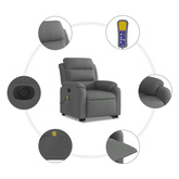 vidaXL Podnoszony fotel masujący, elektryczny, rozkładany, ciemnoszary