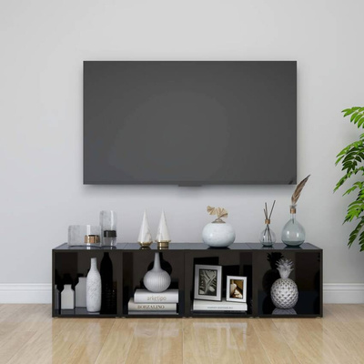 vidaXL Szafka pod TV, wysoki połysk, czarna, 37x35x37 cm