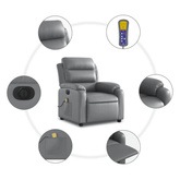 vidaXL Rozkładany fotel masujący, elektryczny, szary, sztuczna skóra