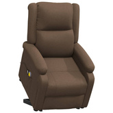 vidaXL Podnoszony fotel masujący, brązowy, obity tkaniną