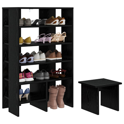 Szafka na buty z półką 2 pcs Czarny Dąb Materiał drewnopochodny