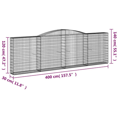 Kosze gabionowe, 9 szt, 400x30x120/140 cm, galwanizowane żelazo