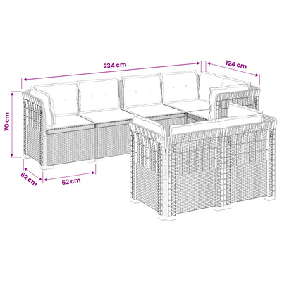 Sofa ogrodowa 7-osobowa z poduszkami w wyglądzie rattanowym PP