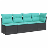 Sofa ogrodowa z poduszkami, 4-osobowa, czarna, polirattan