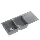 EVAN 121 GraniteQ zlewozmywak z syfonem Push To Open 2-komorowy z/o (1160x500x210; kom. 420x340) silver stone / elementy stalowe