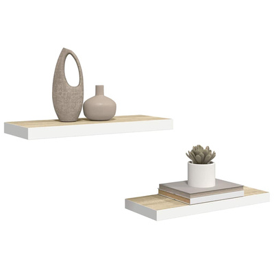 vidaXL Półki ścienne, 2 szt., dębowo-białe, 60x23,5x3,8 cm, MDF