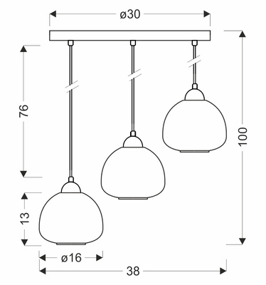 Lampa wisząca Valeria 3-punktowa z bursztynowym kloszem do salonu czarna
