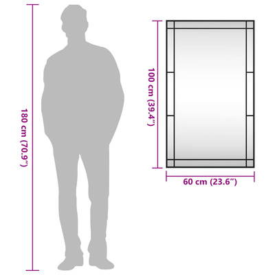 Lustro ścienne, czarne, 60x100 cm, prostokątne, żelazo