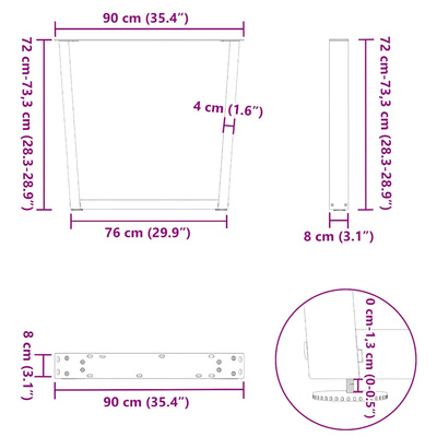 Nogi do stołu jadalnego w kształcie litery V 2 szt. Naturalna stal 90x(72-73,3) cm Stal