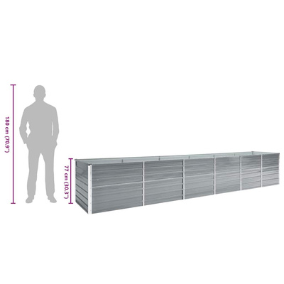 Podwyższona donica z galwanizowanej stali, 480x80x77 cm, szara