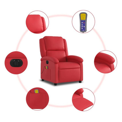 vidaXL Rozkładany fotel masujący, elektryczny, czerwony, ekoskóra