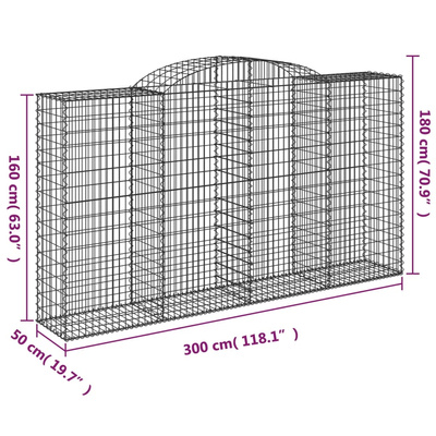 Kosze gabionowe z łukiem, 3 szt., 300x50x160/180 cm, żelazo