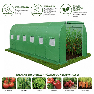 Tunel Ogrodowy Foliowy Szklarnia Na Warzywa Okna Zielony UV 4x2,5x2 M 10M²