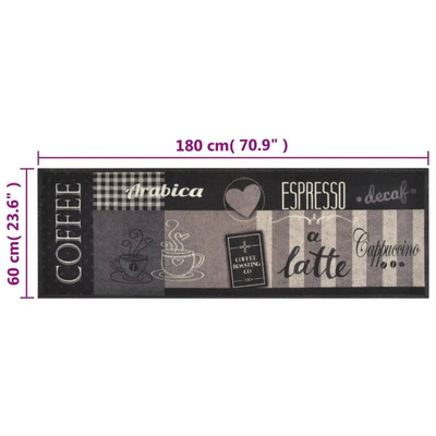 vidaXL Dywanik kuchenny z motywem kawy, czarny, 60x180 cm, aksamitny