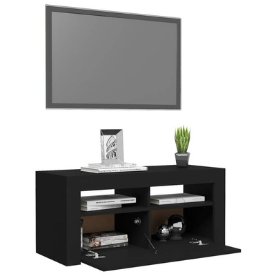vidaXL Szafka pod TV z oświetleniem LED, czarna, 90x35x40 cm