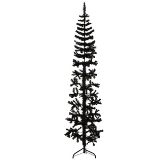 Smukła choinka połówka ze stojakiem, sztuczna, czarna, 240 cm
