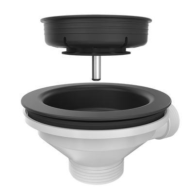 Odpływ zatyczkowy 3 1/2" z syfonem 2-komorowy Power Colour pure carbon (GRANIT-pionowy), save space (12G14PB6-P2A-BLM)