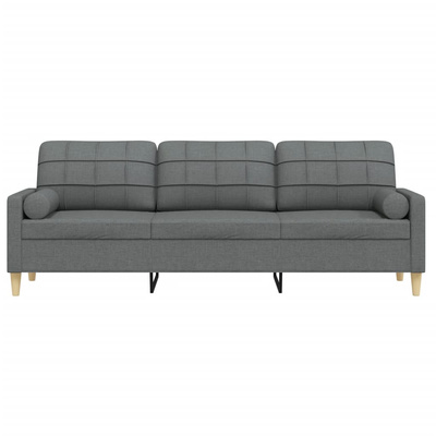3-osobowa sofa z poduszkami, ciemnoszara, 210 cm, obita tkaniną